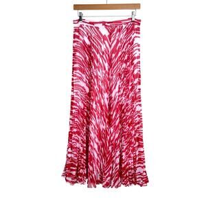 Carmen Marc Valvo Red & White Art to Wear Print Accordion Pleated Midi Skirt